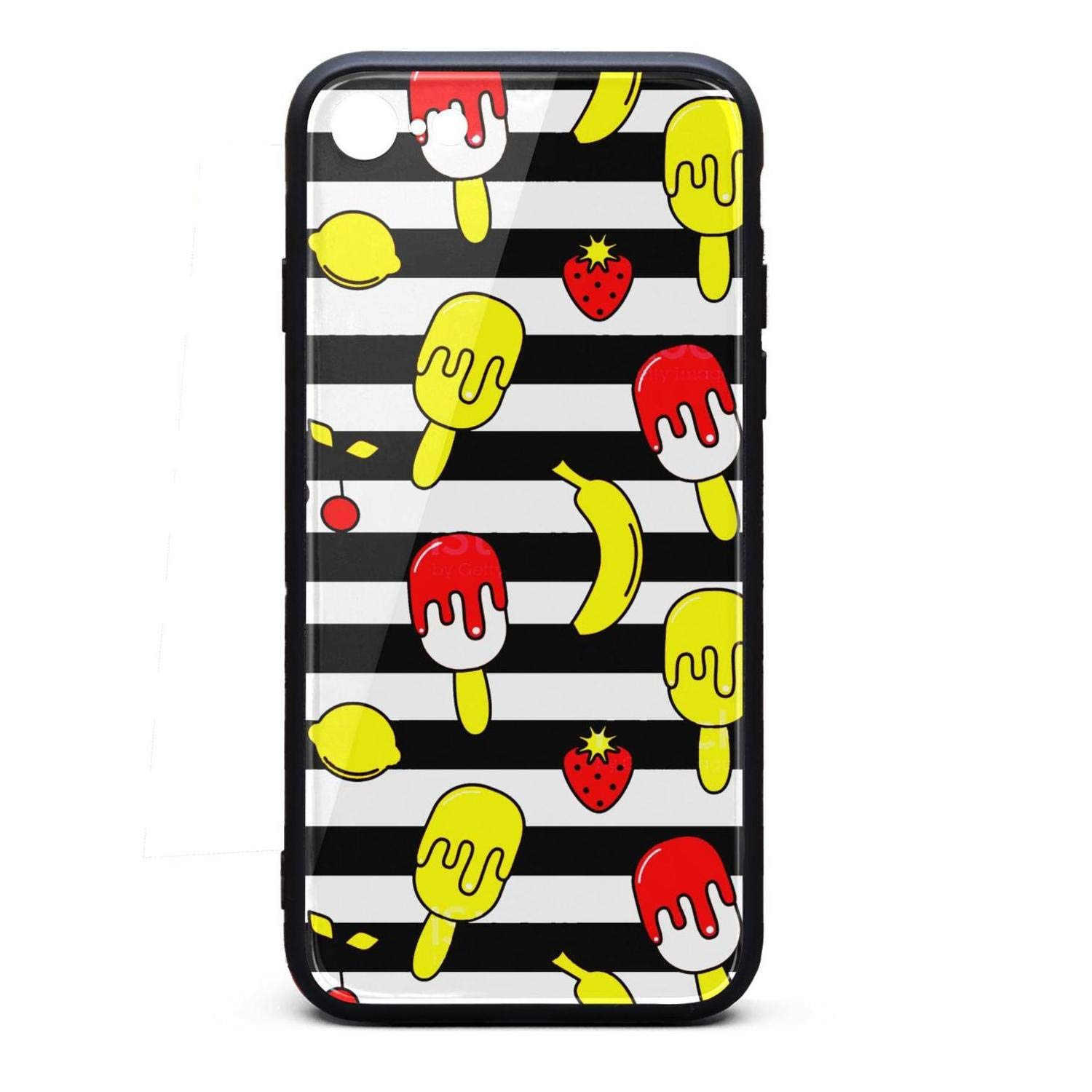 Phone Case for iPhone 6/6S Banana Peach ice Cream Black and White Stripes TPU Gel Full Protective Stylish Anti-Scratch Fashionable Glossy Anti Slip Thin Shockproof Soft Case
