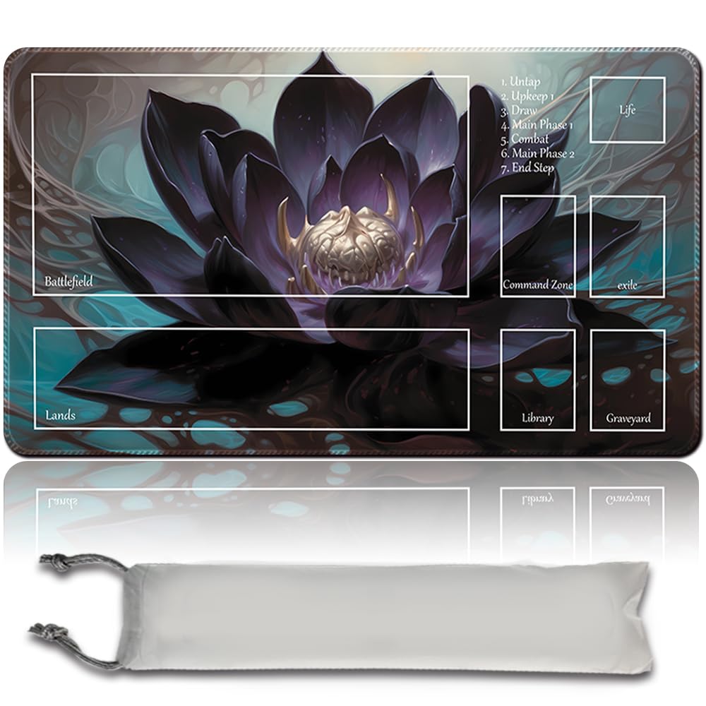 Board Game MTG Playmat + Free Waterproof Bag, Stitched Edges, Smooth Rubber Surface, MTG PlayMat with Zones (An Original Angel of Flight Alabaster Playmat) (Black Lotus)