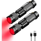 BulkWise Rechargeable Red Light Flashlight, Single Mode, Black, 2 Pack | Adjustable Focus LED Red flashlight for Beach Turtle, Aviation, Night Preserves Vision and Observation