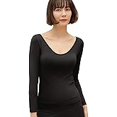 Long Sleeve Thermal Underwear Women's Bra Padded Warm Heat Wide Neck Fit Japan Patented Bambi Water