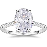 BAGUTTA PAVONE 3CT CZ Oval Cut Engagement Rings for Women,Women’s 925 Sterling Silver Solitaire Wedding Bands Engagement Promise Rings for Her with 18K White Gold Plated Size 6