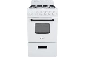 Avanti Gas Range Oven, Compact Freestanding Design, 4 Sealed Burners with Electronic Ignition, 2.1 Cu.Ft. Capacity Features Framed Glass Door Storage Drawer Broiler and Accessories, 20-Inch, White