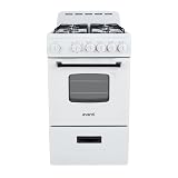 Avanti Gas Range Oven, Compact Freestanding Design, 4 Sealed Burners with Electronic Ignition, 2.1 Cu.Ft. Capacity Features Framed Glass Door Storage Drawer Broiler and Accessories, 20-Inch, White