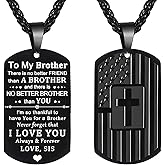 BESPMOSP To My Brother Necklace for Men Birthday Gifts for Brothers Stainless Steel Flag Dog Tags Necklaces Jewelry Best Brother Gifts from Sister Brothers Present