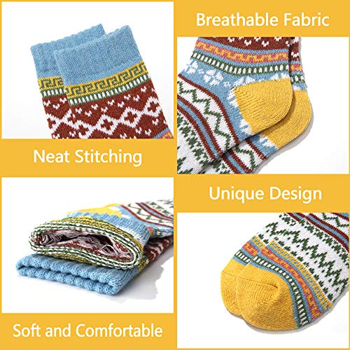 Socks Women, SISOSOCK 5 Pairs Warm Soft Winter Wool Socks Thick Knit Cozy Fuzzy Crew Women Socks Gifts