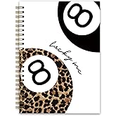NaZaUK Cute Cheetah Print Y2K Lucky 8 Ball Spiral Notebook Journal, Vintage Cheetah Prints Spiral Notebooks, Notebooks for Office and School Supplies, Leopard Print Gifts for Women 5.5 x 8.3 Inches