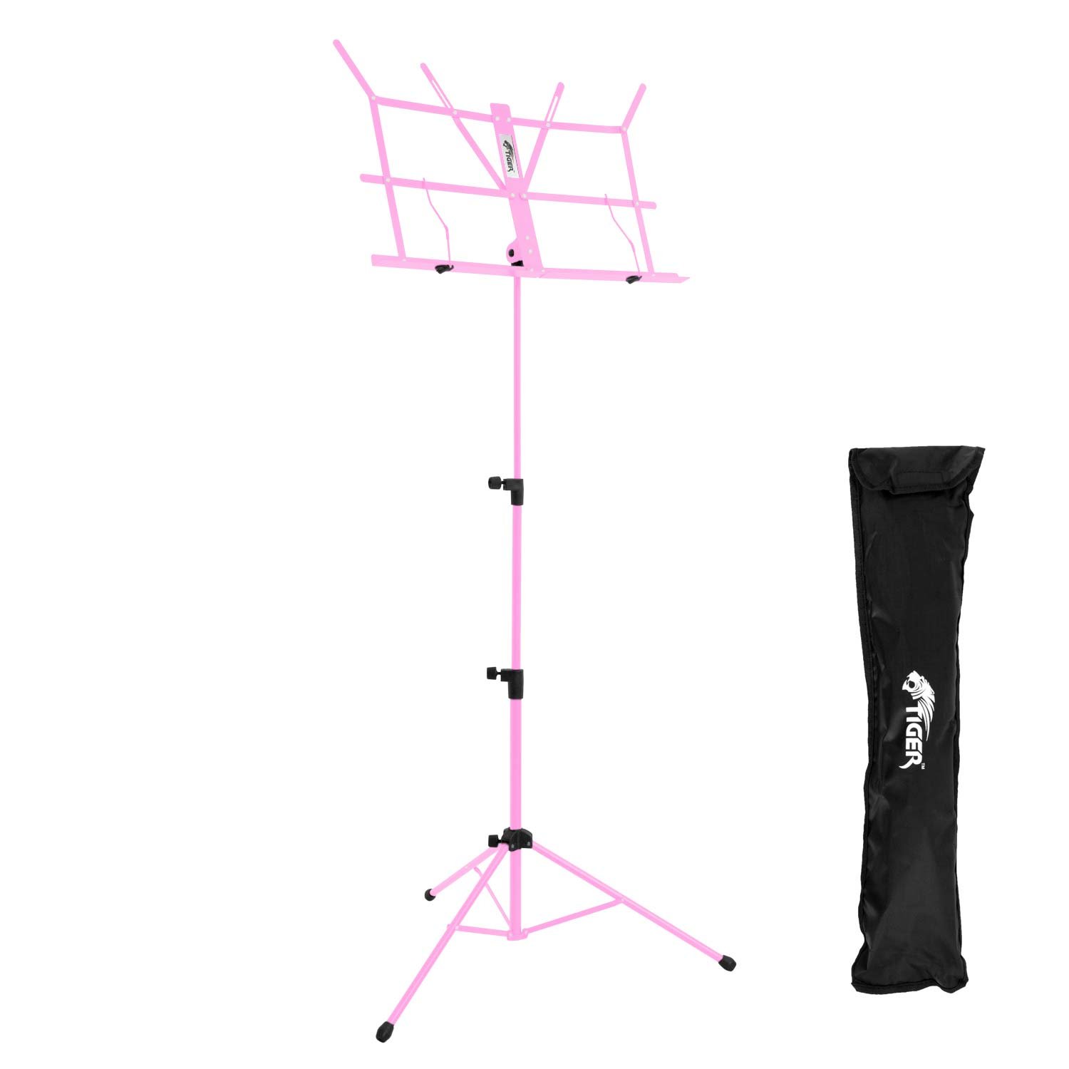 Tiger MUS56-PK Easy Folding and Portable Sheet Music Stand with Bag Included – Pink