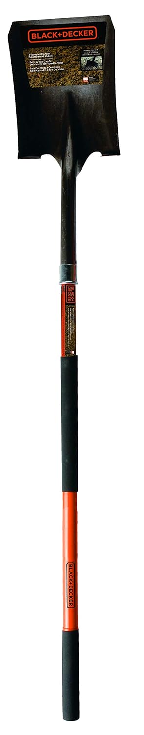 Black+Decker BD1517 Long-Handle Cushion Grip Classic Square Shovel, Black/Orange