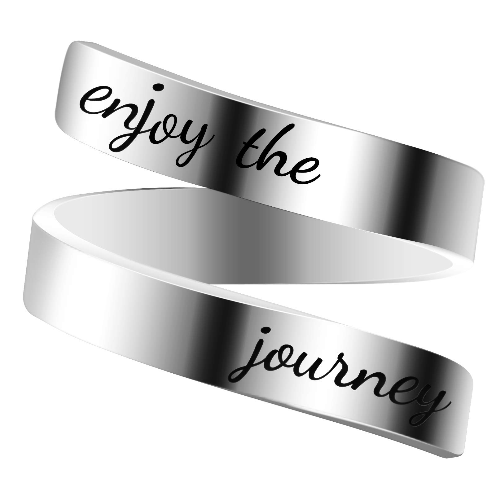 Engraved Inspirational Ring, Woffoly Open Adjustable Finger Ring, Surgical 316L Stainless Steel Statement Rings Gifts for Women Teen Girls