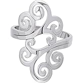 Hoops & Loops 925 Sterling Silver High Polished Open Filigree Swirl Fashion Vintage Style Unique Ring for Women, Silver, Yellow & Rose Gold