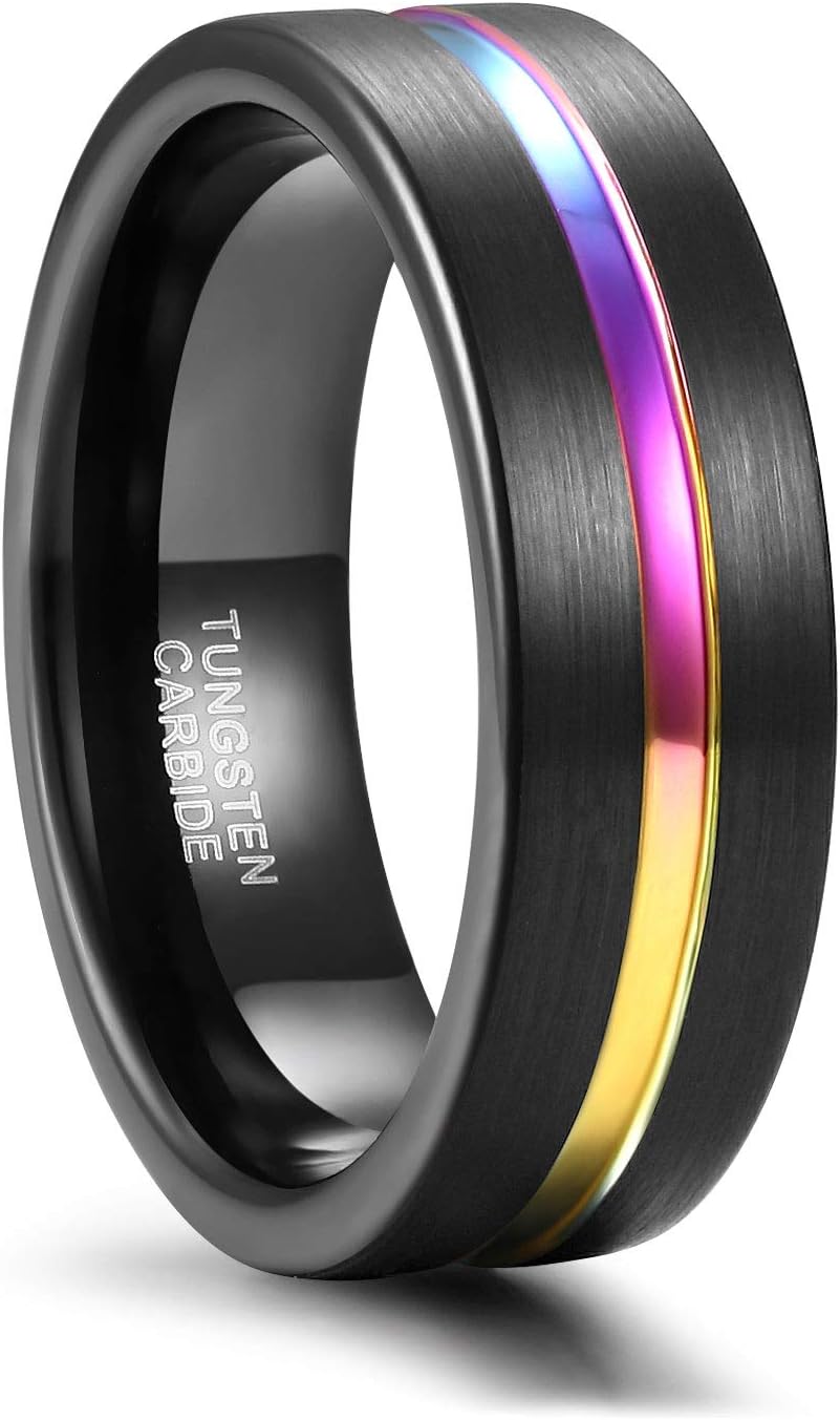 Greenpod Mens Tungsten Ring Wedding Band 5mm 6mm 7mm 8mm Engraved I Love You Thin Blue/Rose Gold/Black/Rainbow Centre Groove Comfort Fit Size 4-17