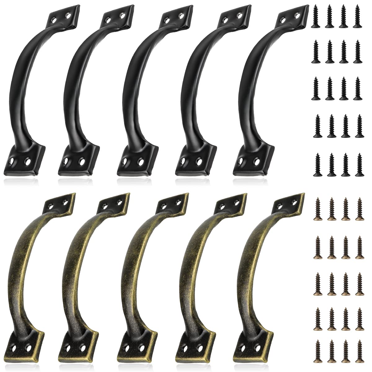 FERCAISH 10 PCS Vintage Barn Door Handles, 6 Inch Metal Black and Bronze Cabinet Handle Pull Set for Furniture Drawer Cabinet, Bedrooms, Garden Gate, Robust and