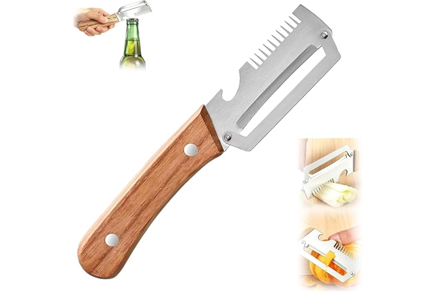 Multifunctional Vegetable Peeler for Kitchen, 2026 New 2 in 1 Stainless Steel Peeler with Wooden Handle and Bottle Opener, Wooden Handle Peeler Ultra-Sharp Kitchen Tool for Fruits and Vegetables (1Pc)