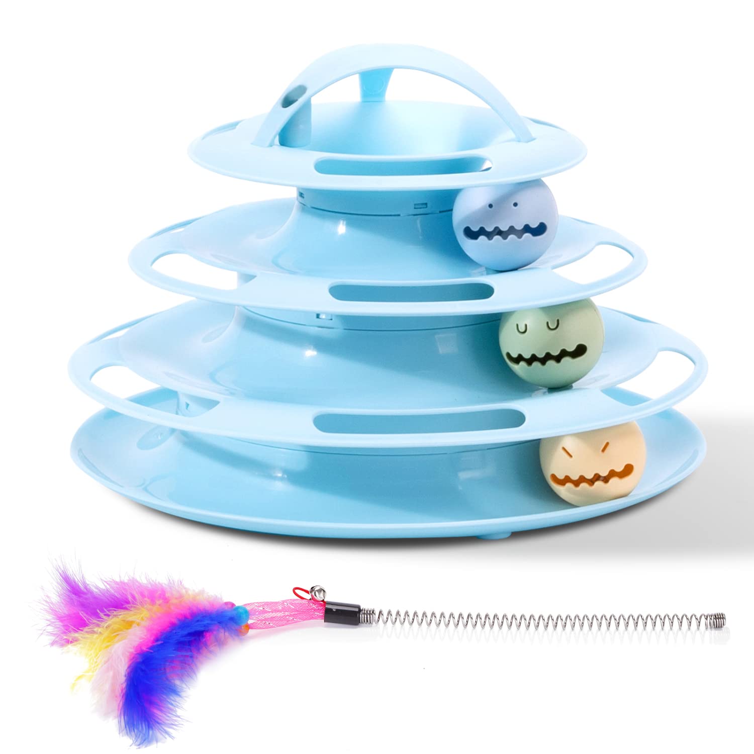 Nobleza Cat Toys - Upgraded Glow Cat Mint Ball & Bell, 4 Layers Interactive, 3 Teaser Balls & 1 Feather Wand, Blue