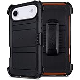 for Defender Phone Case iPhone 17 Air Case with Belt Clip, for Shockproof iPhone 17Air PhoneCase Rugged, 2 Layers of Sturdy for Heavy Duty, Military-Grade Cover for iPhone17Air Cases Black & Orange