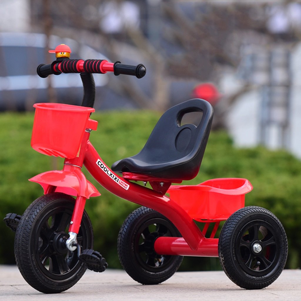 B07l2fjzf4 Yangfei Red ベビーカー ショックアブソーバタイヤ 子供の三輪車ピンク 青 赤 白自転車1 5歳のインフレータブルホイールブレーキなしのバスケット付きプッシュハンドルなしベビーベビーカー 3輪ベビーカー 1年保証