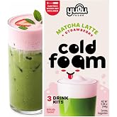 Yulu Instant Latte Kit, Matcha Drink Mix with Strawberry Cold Foam Topping, Caf&eacute;-Style Iced Tea Blend, Includes Powder Packets, Easy DIY Beverage Kit, 3 Drink Sets (Strawberry)