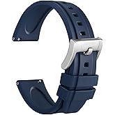WOCCI 20mm Hevea Watch Band, FKM Rubber (Not Silicone), Quick Release Replacement Strap for Men, Silver Buckle (Blue)