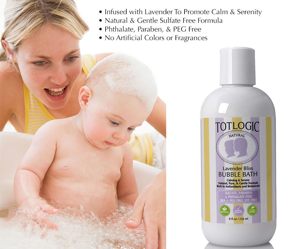 TotLogic Best Sulfate Free Bubble Bath, Kids & Baby Safe 8 oz, With