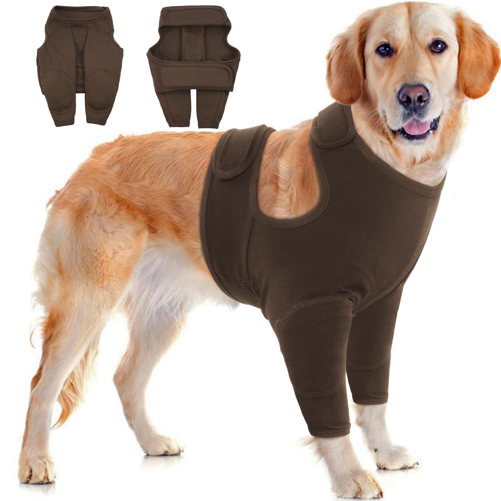 Photo 1 of IDOMIK Dog Recovery Suit for Front Legs, Adjustable Dog Leg Sleeves to Stop Licking, Dogs Elbow Braces Protector for Leg Injuries Shoulder Wound, Cone Collar Alternatives,Khaki,2XL