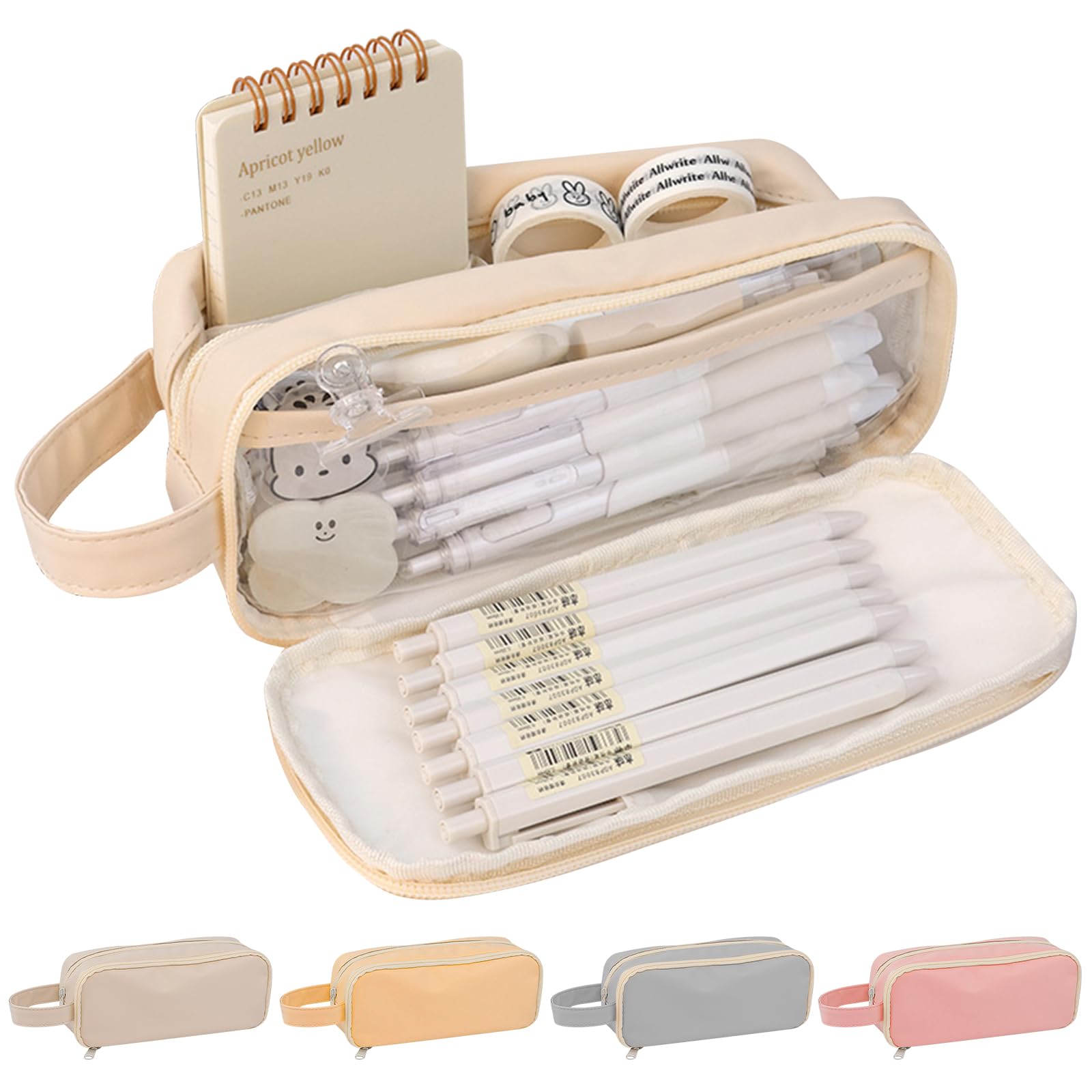 Yoolly Pencil Case, Big Capacity Pencil Case for Girls Boys, Waterproof Expandable Toiletries Storage Pouch Make up Cosmetic Bag, Office Stationery Organizer (Beige)