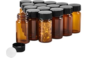 QOAEZK 15 PCS 20ML Amber Small Liquid Sample Glass Vials with Screw Caps,27.5x57mm 5DramLeak-Proof Vial, 24-400 Black Screw Cap with PE Liners for Lab, Essential Oil, Perfume, Reagents