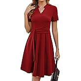 Mokayee Womens Summer Short Sleeve V Neck Fit and Flare A Line Business Casual Wedding Guest Work Dresses with Pockets