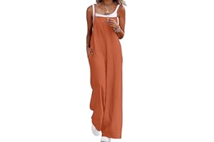 QIXING Womens Casual Loose Jumpsuits Summer Boho Wide Leg Rompers Sleeveless Overalls with Pockets