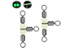 Goture Fishing Swivels, 3 Way Swivels Fishing Tackle, T Shape Cross Line Rolling Swivels with Luminous Beads Saltwater Freshwater,Three Way Fishing Swivels Barrel Swivels for Catfish Rig Surf Rig