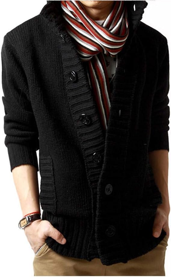 Amazon Yusoiカーディガン メンズ ニット カーデ ゆったり着れる 大きいサイズ セーター ガウン ポケット ロング お兄系 プレゼント 黒 紺 青 赤 グレー ベージュ カーディガン 通販