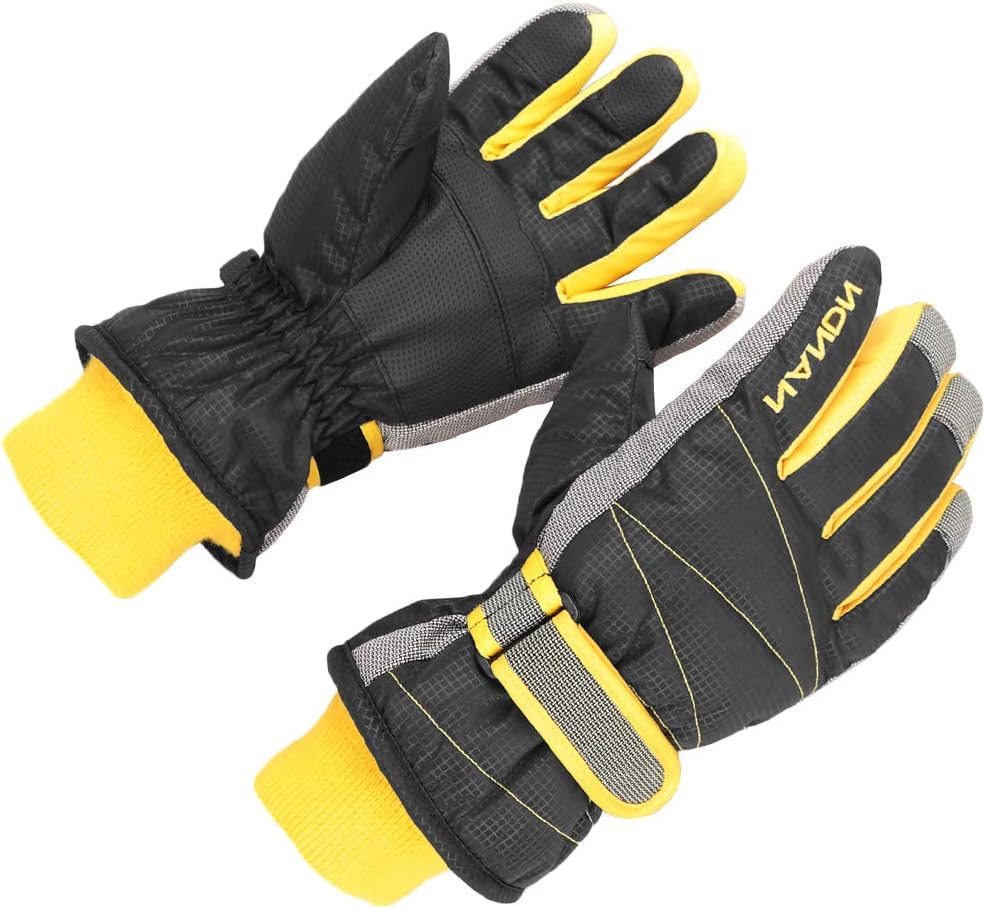 XTACER Kids Ski Snow Gloves Snowboard Winter Warm Cold Weather Gloves for Boys Girls Children (Black, Medium)