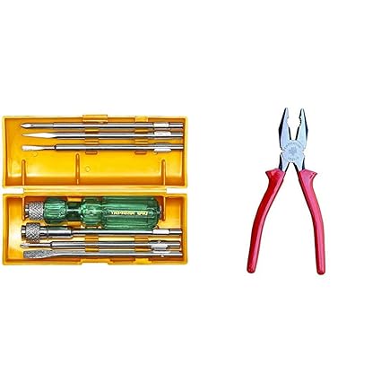 Taparia 840 Screw Driver Set with Neon Bulb (Silver and Green) & 1621-8 Combination Plier Combo