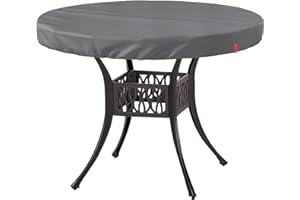 SoloToo Outdoor Round Table Cover Waterproof UV-Resistant for 48 Inch Diameter Patio Tables - Heavy Duty Weatherproof Table Top Protector with Elastic Hem (Grey)