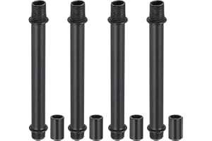 PATIKIL Straight Pipe Lamp Stems Rod Kit, 4Set M10 Carbon Steel 100mm(3.94") Long Double End Thread Rod with Coupling Nuts Sleeve Connector for Table Lamps Chandeliers, Black