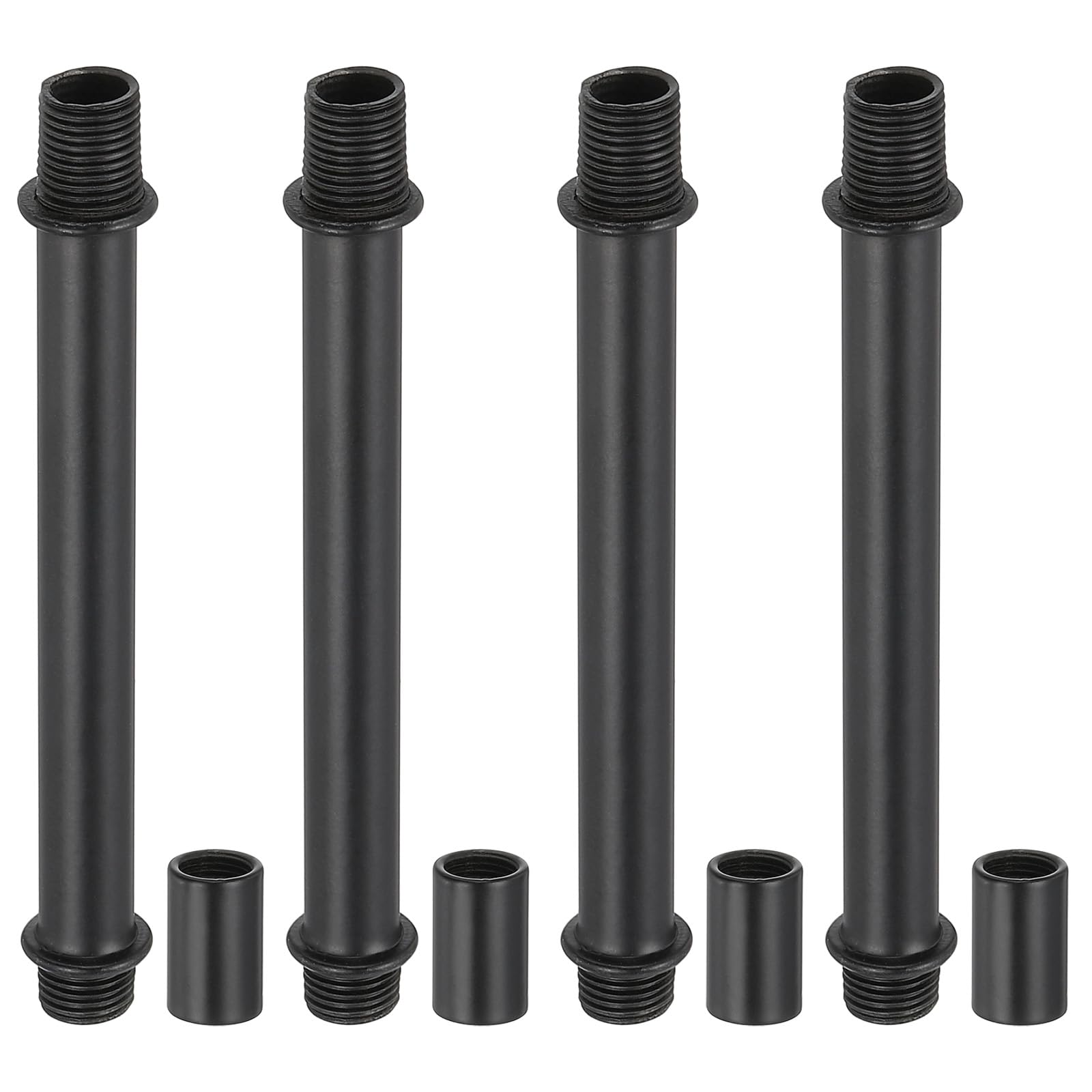PATIKIL Straight Pipe Lamp Stems Rod Kit, 4Set M10 Carbon Steel 100mm(3.94") Long Double End Thread Rod with Coupling Nuts Sleeve Connector for Table Lamps Chandeliers, Black