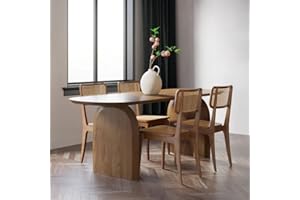homary 70.9" Japandi Dining Table for 6, Modern Solid Wood Top Oval Table for Dining Room, Kitchen, Living Room