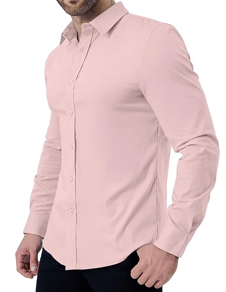 ZAFUL MENS DRESS SHIRTS SLIM FIT BUTTON DOWN LONG SLEEVE STRETCH COLLARED SHIRT COTTON WRINKLE FREE BUTTON UP MENS TOPS PINK 3X-LARGE