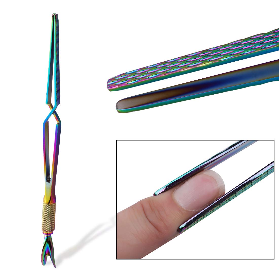 3 Way Magic Multi-Functional Manicure Pedicure C-curve Pinching Tool Cuticle Pusher Nail Art Pincher for Acrylic UV Gel Nails, NAT176 (Colorful): Beauty
