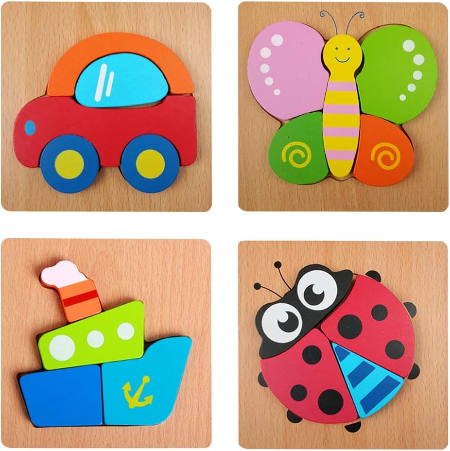 Yonala Wooden Jigsaw Puzzles for Toddler,Wooden Chunky Shape Puzzles 1 2 3 Years Old Kids Boys Girls Early Educational Learning Toy Jigsaw Gift with 4 Patterns Puzzles