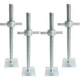 18" Scaffold Adjustable Leveling Jack Screw 4 Pack for Baker Scaffolding | 1.2" OD Solid Stem, Big Wing Nut &amp; Base Plate, for Baker-Style Scaffold Equipment, for Uneven Surface, Galvanized Leg Feet