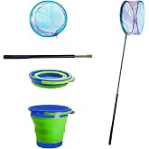 2PCS Kids Fishing Nets with Bucket - Telescoping Handle Retractable Landing Net Lightweight Aluminum Pole for Catch and Release Frog, Minnow, Butterfly, Crab, Beach and Creek Outdoor