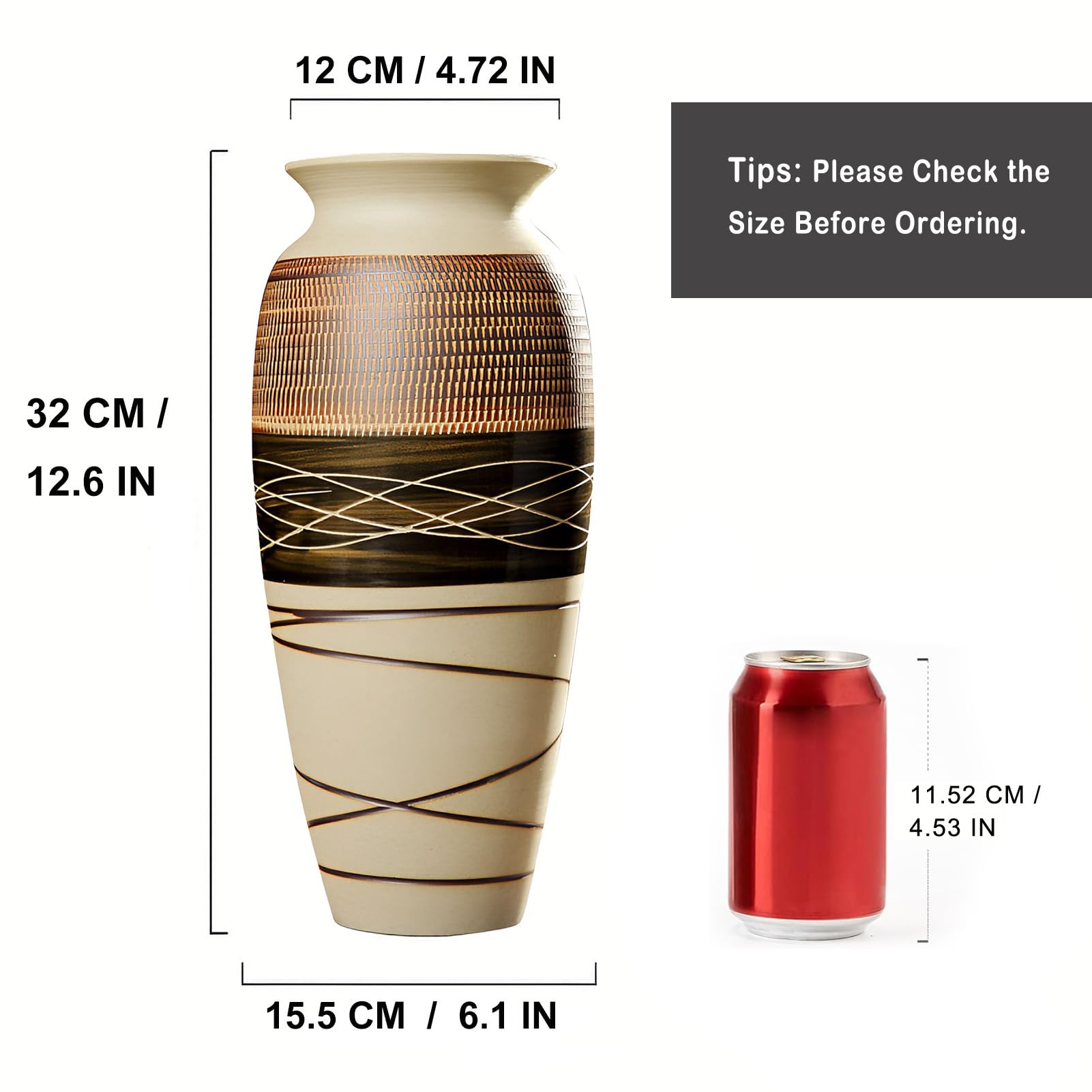 Ceramic Rustic Farmhouse Vase, 12.6" Large Vintage Flower Vase for Home Decor, Tall Boho Textured Vase for Living Room, Table, Mantel, Shelf and Centerpieces Decor and Housewarming - Image 5