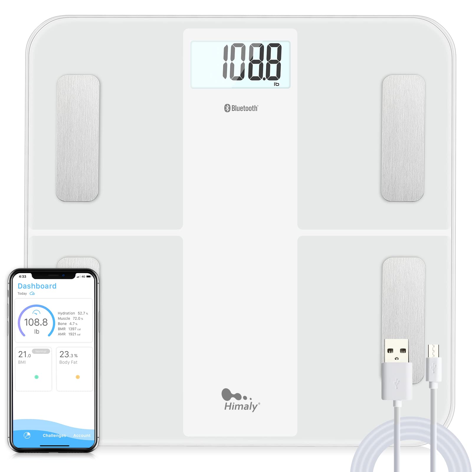 himaly Smart Body Fat Scale, Digital Body Weight Bathroom Scales, Weighing Scale Bluetooth-Compatible, Body Composition Monitor for Body Fat, BMI, Body Weight, Muscle Mass 180kg