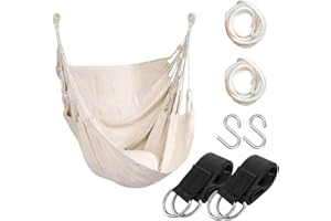 HATISAN Hammock Chair Hanging Rope Swing Seat for Indoor Outdoor, Sturdy Cotton Weave Hammock Swing, Max 300Lbs Hanging Hammock Chair (Pole and Pillows NOT Included, Beige)