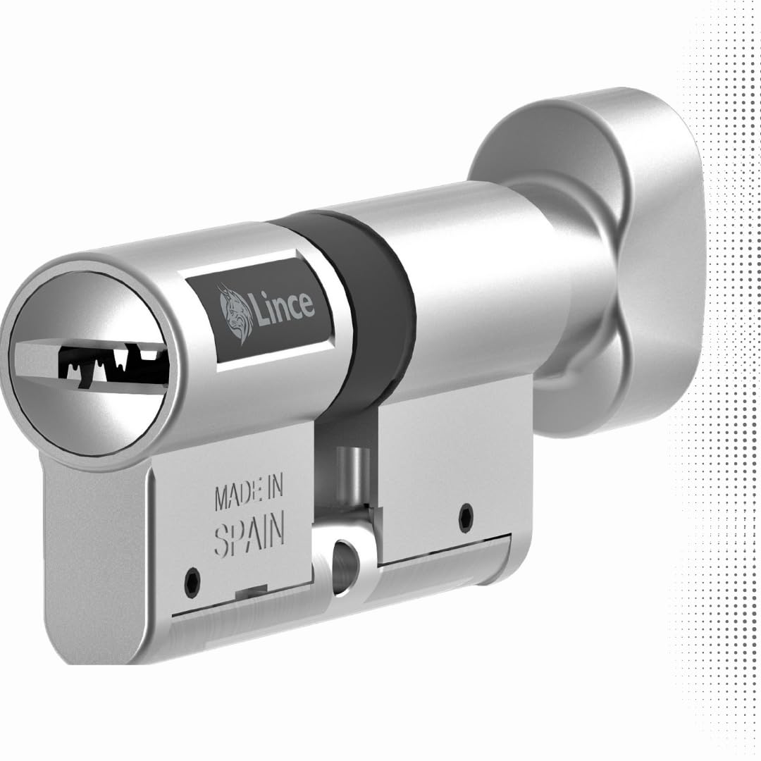 LINCE – C7 high Security Thumb Turn Euro Cylinder 30/30B (60 mm) | Nickel | Euro Barrel Door Lock with 5 Keys | Anti snap Steel bar, Anti Bump