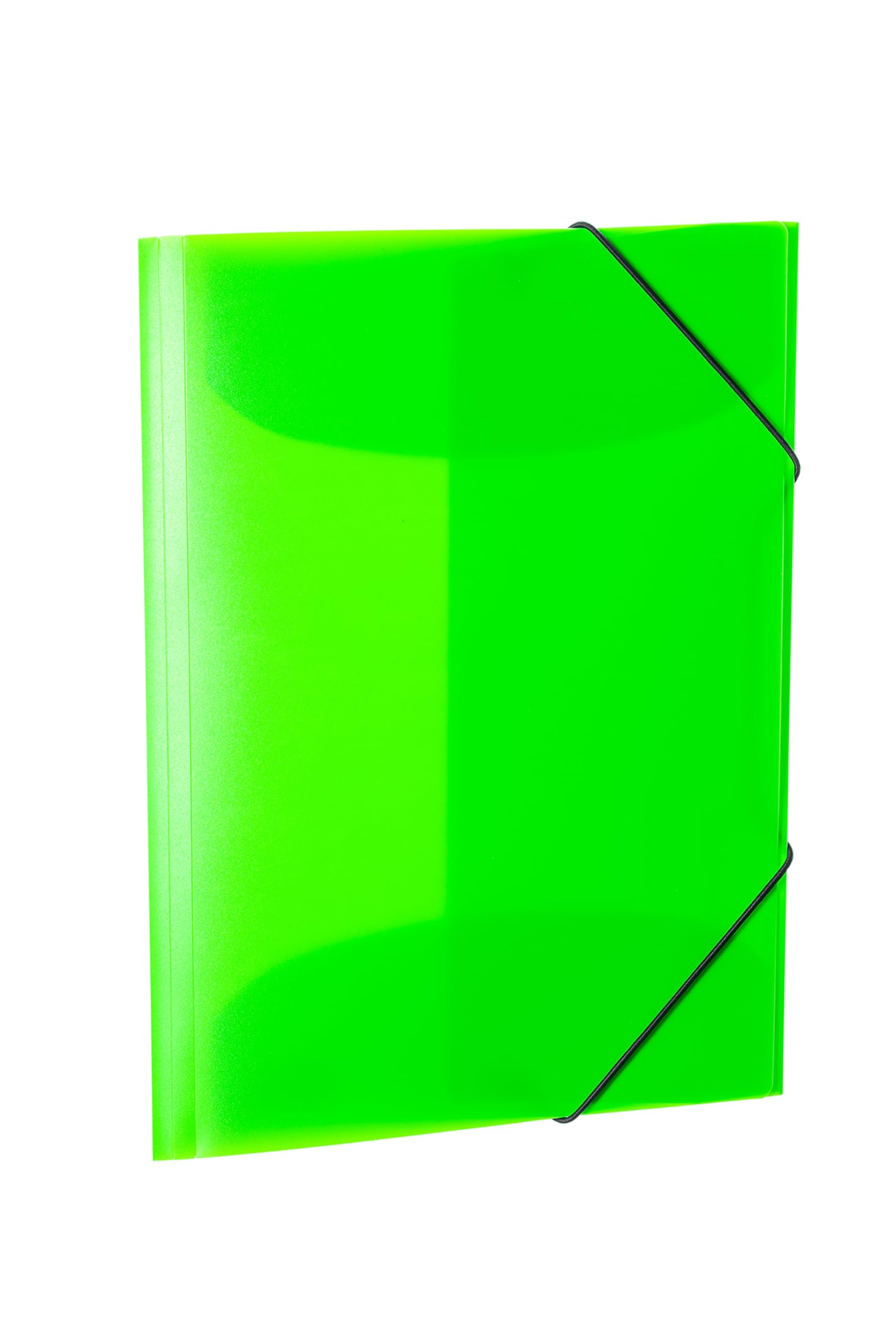 HERMA 19658 Portfolio Folders A4 Translucent Neon Green, Pack of 3, Children's Plastic Corner Folder with Inner Flaps and Elastic Band, Sturdy Plastic Folders Set for Boys and Girls