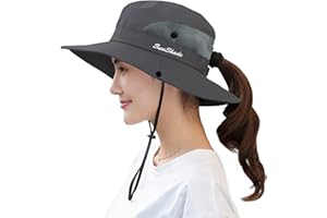 Muryobao Women's Ponytail Sun Hat UV Protection Foldable Mesh Wide Brim Beach Fishing Hat