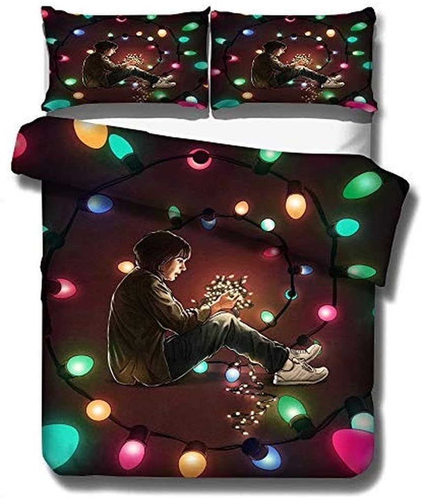 XWXBC Stranger Things Bedding Set - Duvet Cover and Pillowcase, Microfibre, 3D Digital Print Three-Piece Set, Thick and Soft, A07, 135 x 200cm