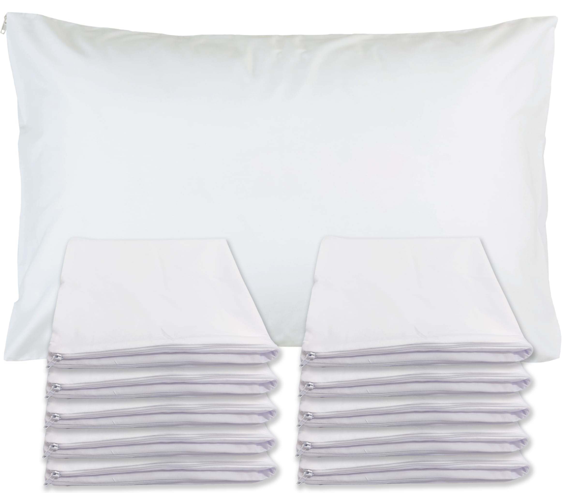 Sirenpho Pack of 10 Pillow Protector Zippered Covers 50x75cm, Anti Dust Mite, Anti-Allergy Hotel Quality Plain Pillow Case, Pillow not Included