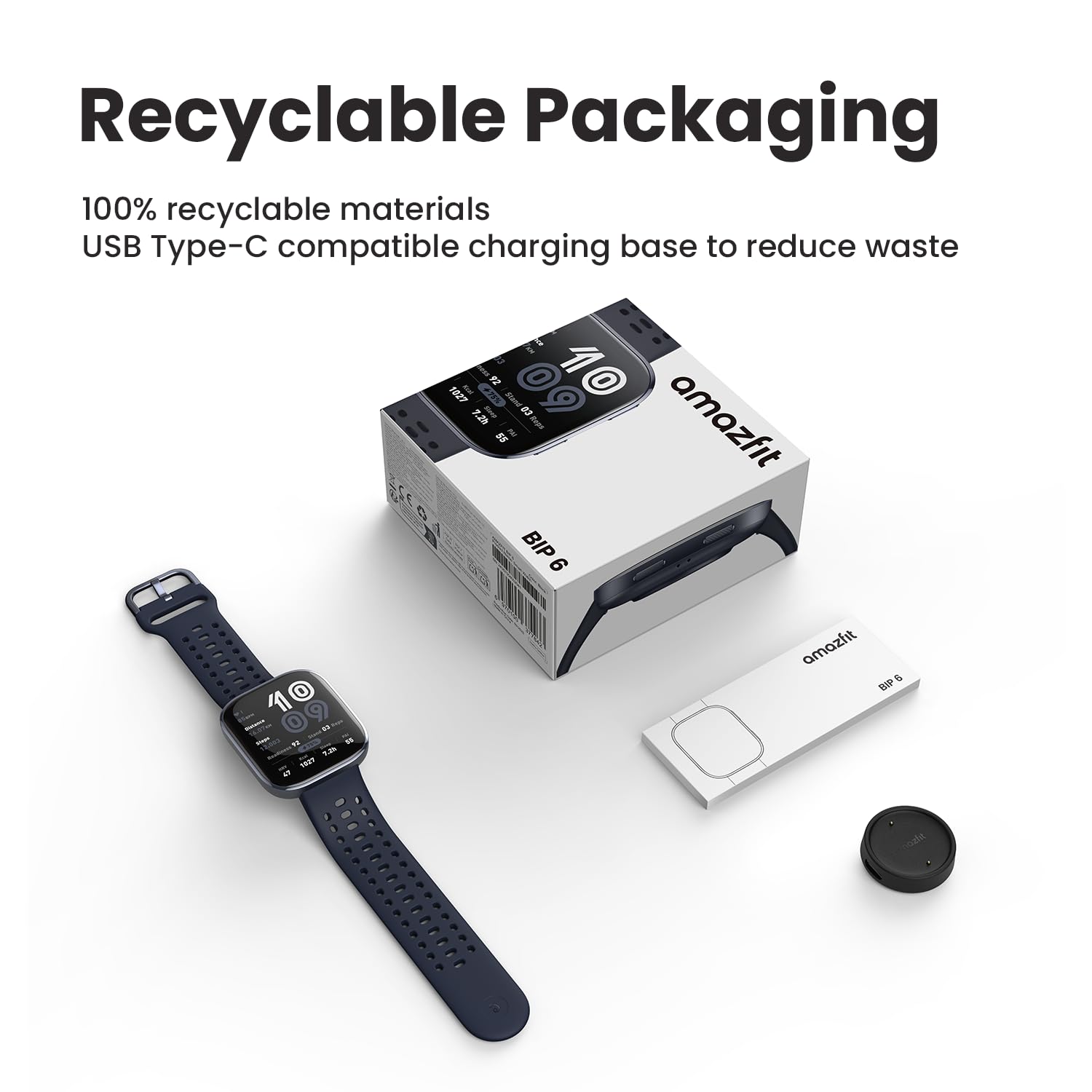 Reloj inteligente Amazfit Bip 6 de 46 mm, batería de 14 días, pantalla AMOLED de 1,97", GPS y mapas gratuitos, IA, llamadas y mensajes de texto Bluetooth, seguimiento de salud, fitness y sueño, más de 140 modos de entrenamiento, resistencia al agua hasta 5 ATM, negro